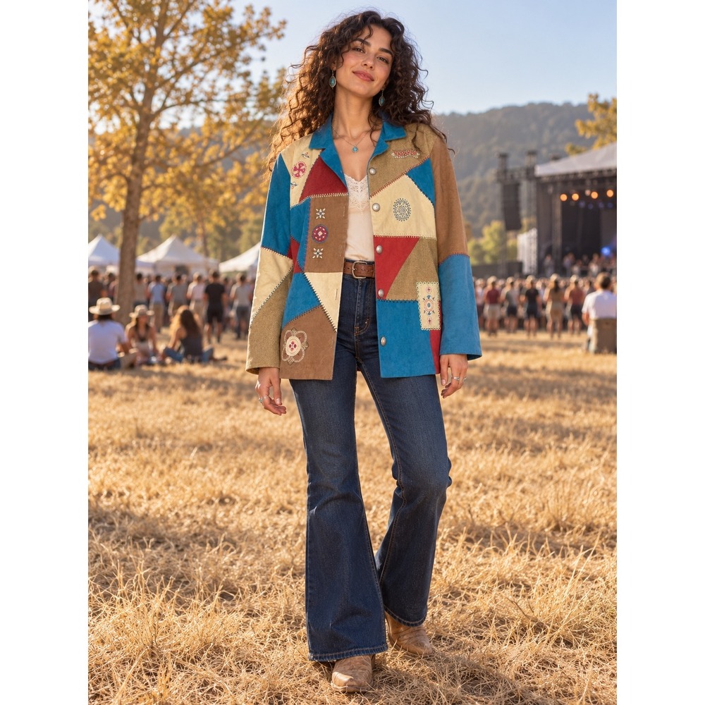Vintage Koret Patchwork Jacket Medium | Embroidered Colorful Art to Wear Blazer